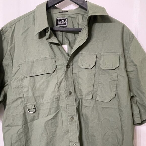 GUESS Men's Parker Poplin Utility Shirt Army Green Size Small Regular‎ NWT - Picture 1 of 7